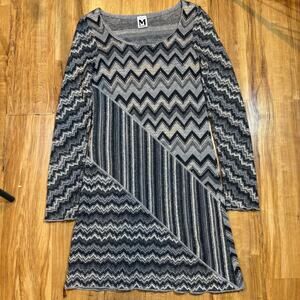 Missoni *flawed Geometric Zig Zag Gray Silver Sparkle Wool Knit Dress 2